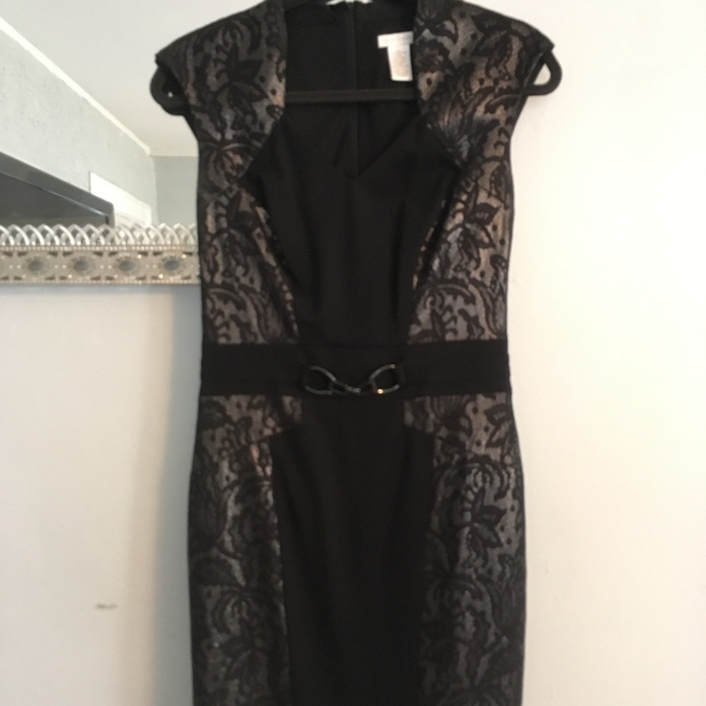 Black and silver belted dress